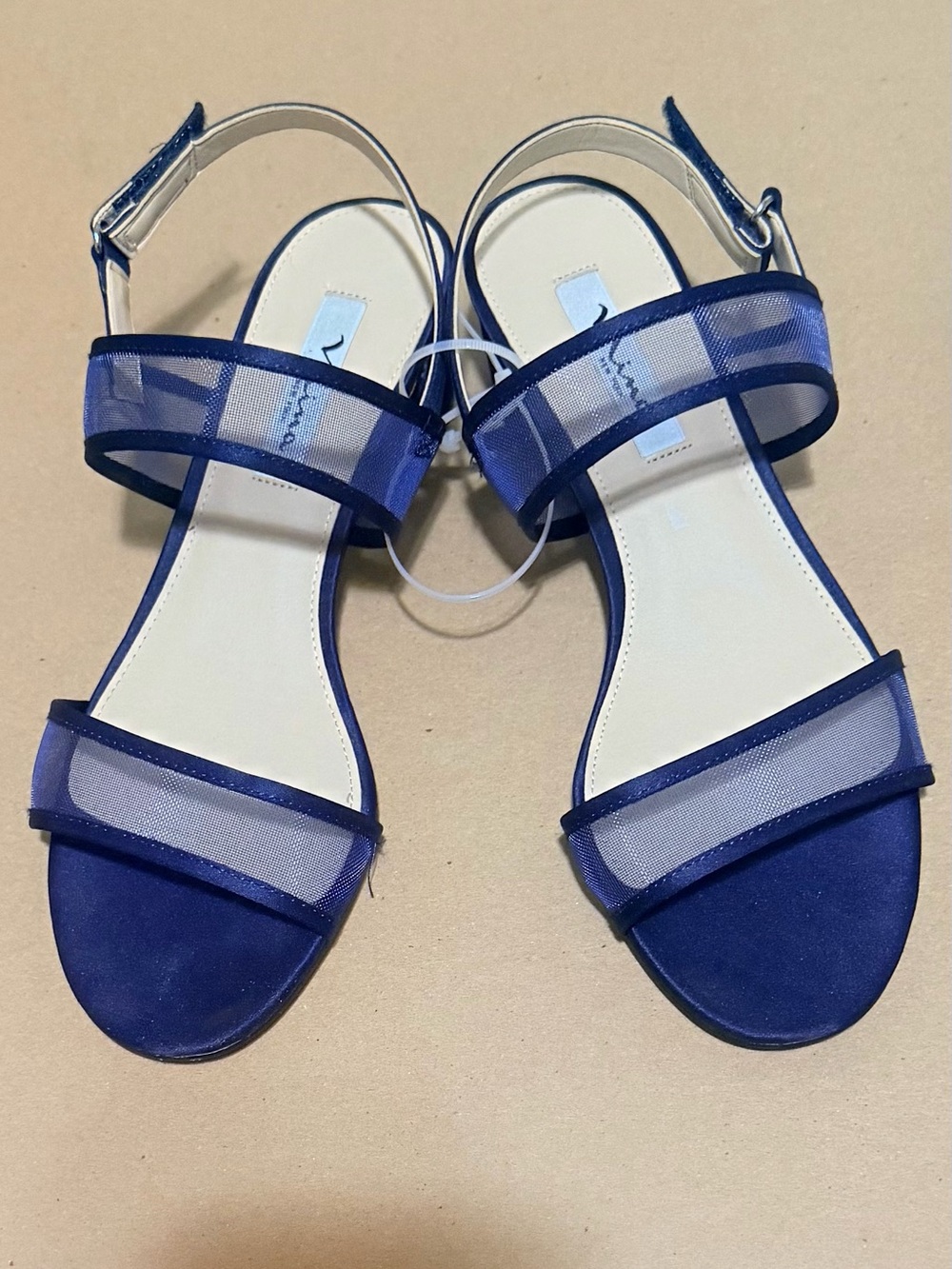 GANICE

 NAVY SATIN WITH MESH BLOCK-HEEL HOOK & LOOP SANDALS